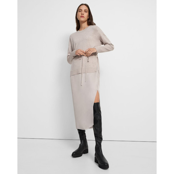 ワンピース Theory 1405007/DOUBLE.KNIT.LT/V.NECK.DR One Shoulder Sweater Midi Dress | Donna Karan